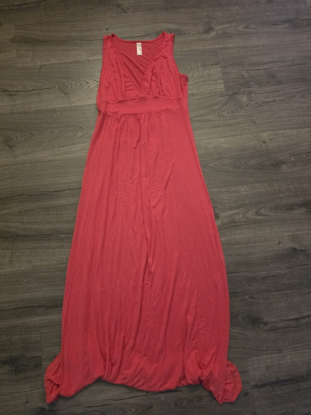 Loveappella Coral-Red Sleeveless V-Neck Maxi Dress